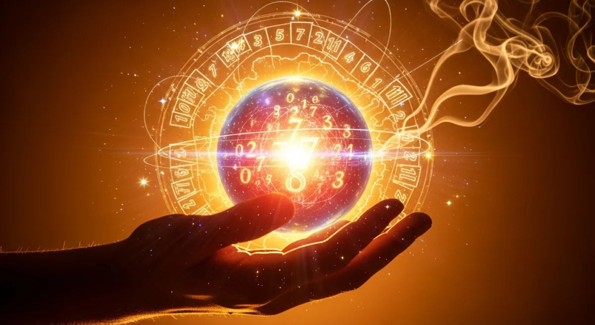 Bàn tay nâng niu quả cầu ánh sáng, ẩn chứa những con số định mệnh xoay chuyển, vẽ nên bản đồ cuộc đời huyền ảo. Khám phá tương lai đầy bí ẩn và ấm áp qua từng tia sáng lung linh.